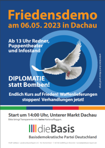 Flyer zur Friedensdemo am 6.5.23 in Dachau